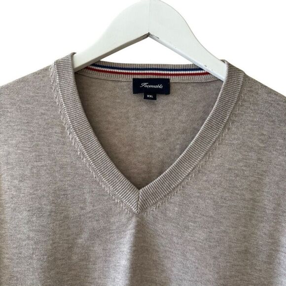 Facconable Tan Beige V-Neck Jumper Soft Minimalist Office SZ XXL #2385 - Picture 2 of 14